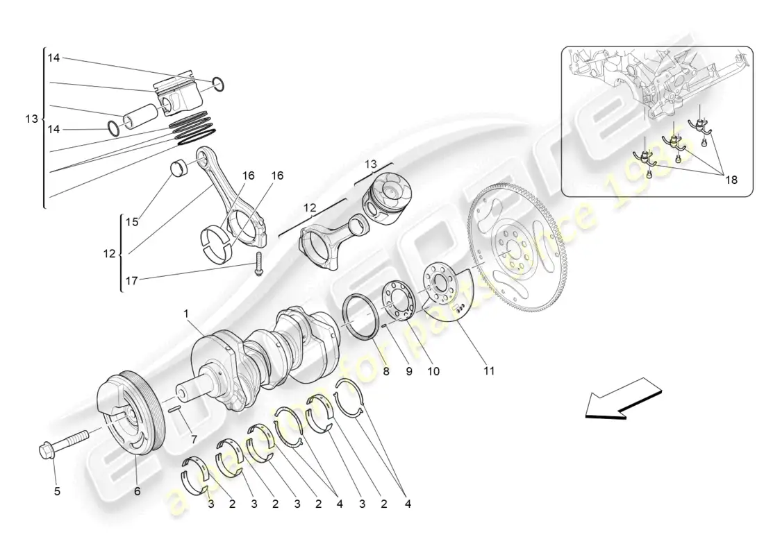 maserati levante (2020) mecanismo de manivela diagrama de piezas