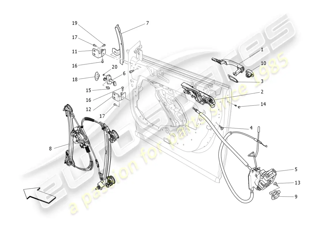 maserati levante gt (2022) puertas delanteras: mecanismos diagrama de piezas