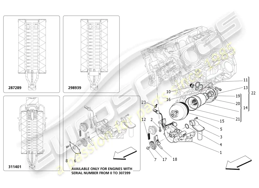 maserati ghibli (2015) sistema de lubricación: bomba y filtro diagrama de piezas
