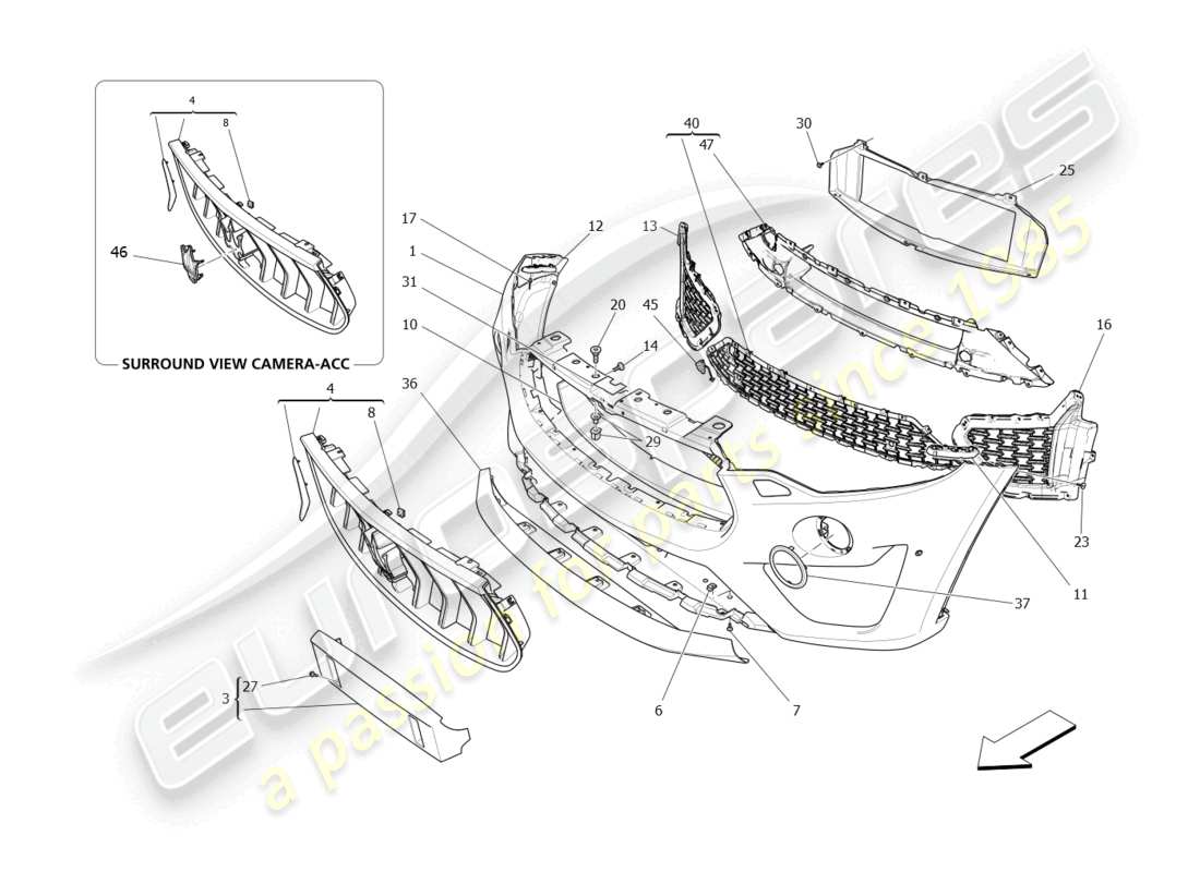 maserati levante modena s (2022) diagrama de piezas del parachoques delantero