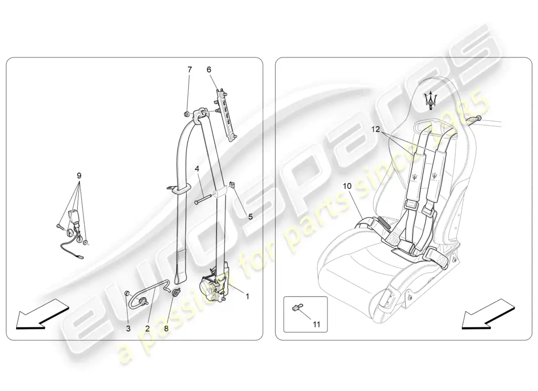 maserati granturismo mc stradale (2012) cinturones de seguridad delanteros diagrama de piezas