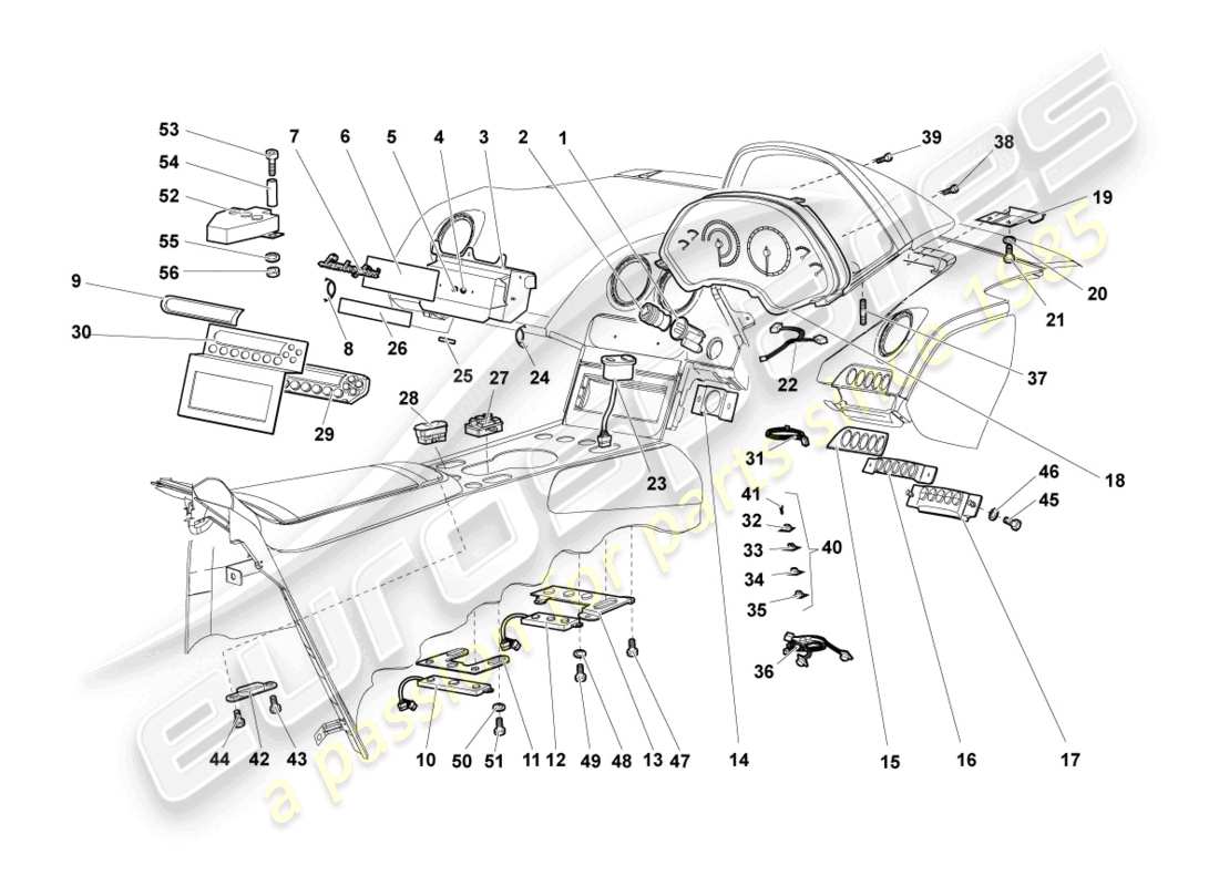 lamborghini murcielago coupe (2003) juego de cableado central diagrama de piezas