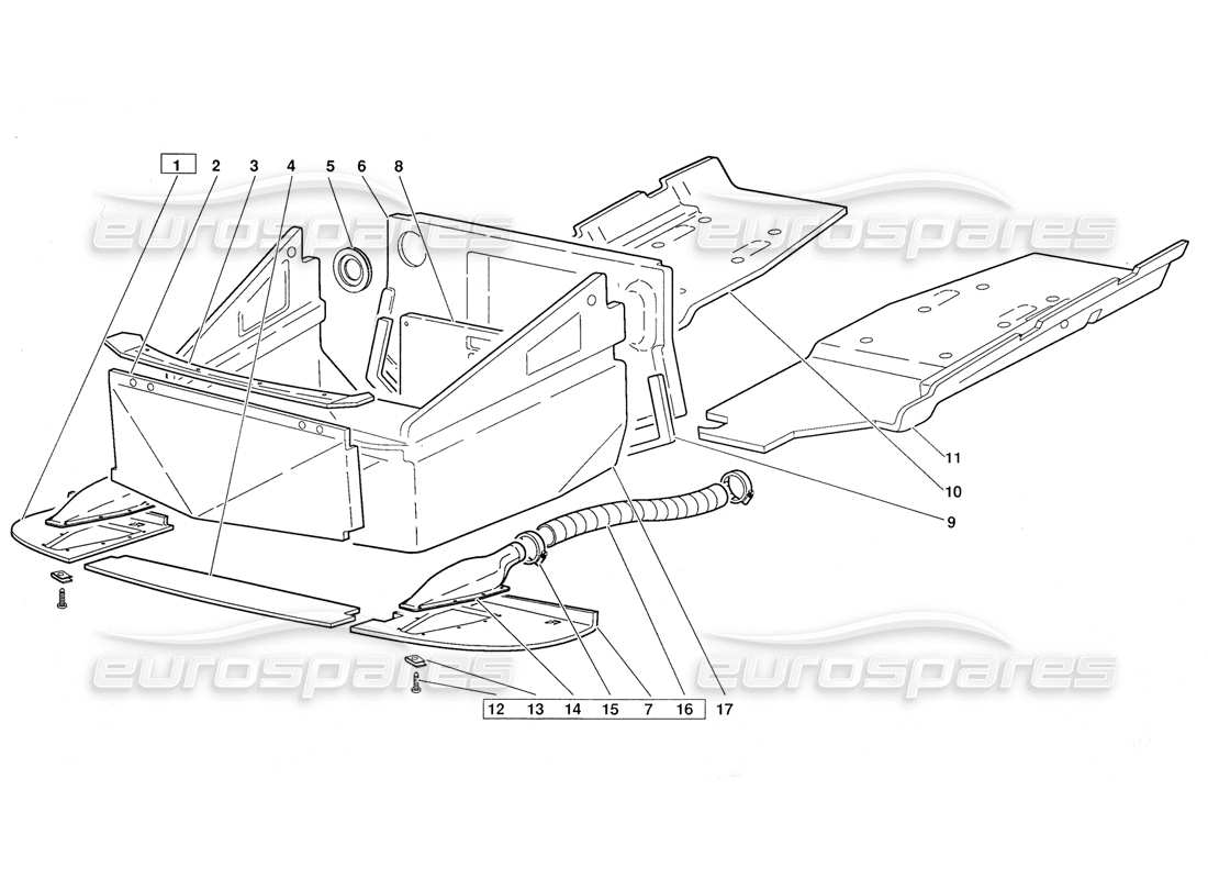 lamborghini diablo (1991) diagrama de piezas de paneles de piso con marco (válido para la versión 1991 de octubre)