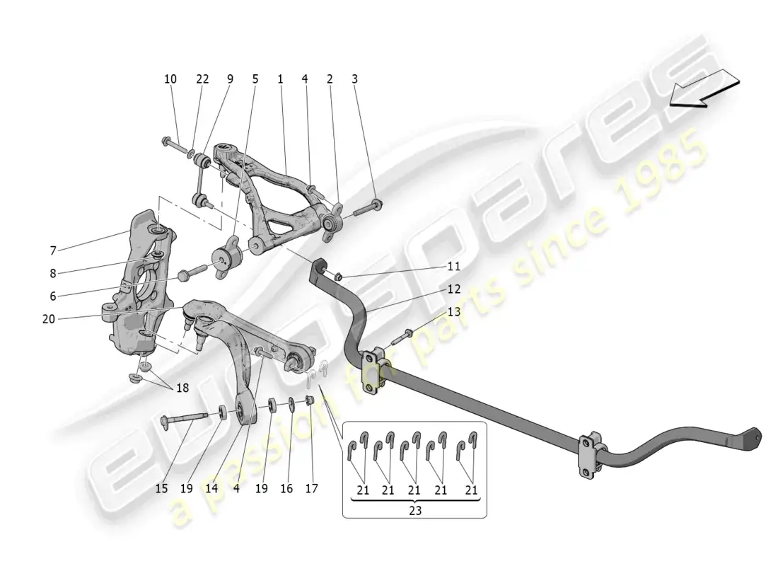 maserati mc20 (2023) suspensión delantera diagrama de piezas