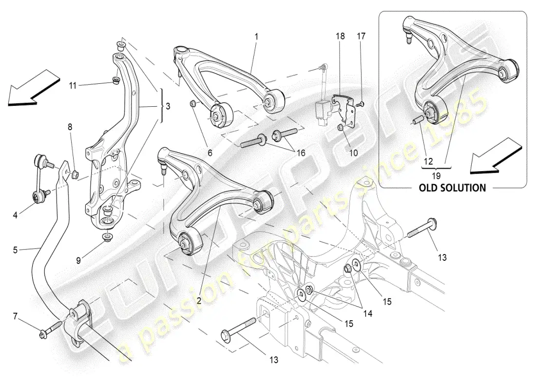 maserati ghibli (2019) diagrama de piezas de la suspensión delantera