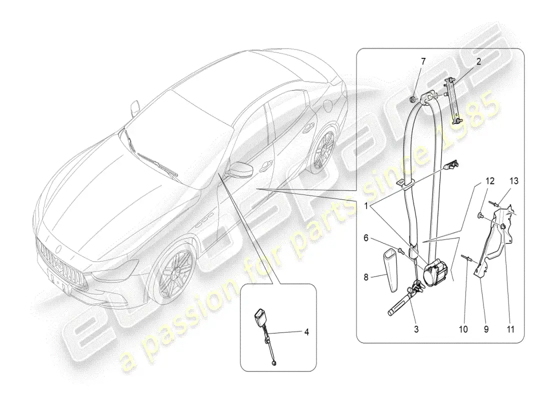 maserati ghibli (2019) cinturones de seguridad delanteros diagrama de piezas