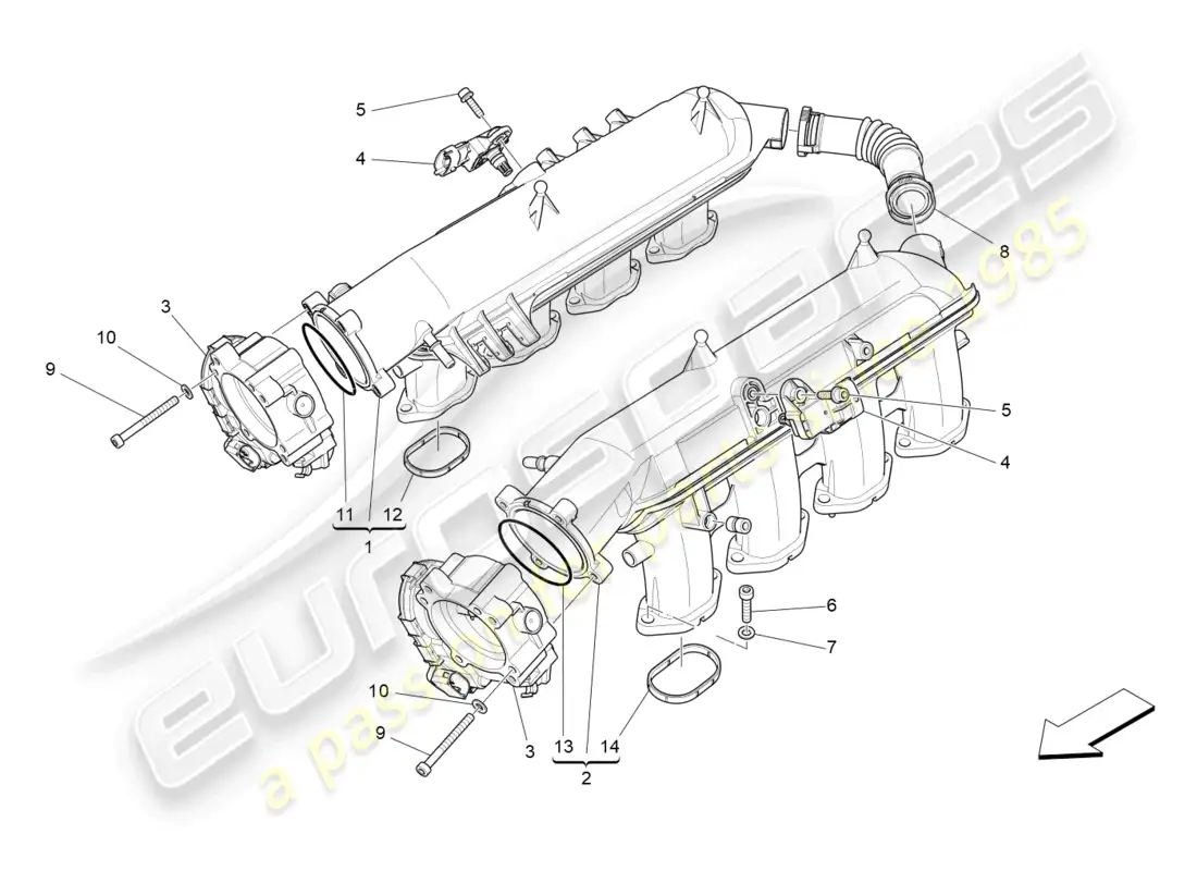 maserati levante trofeo (2020) intake manifold and throttle body diagrama de piezas