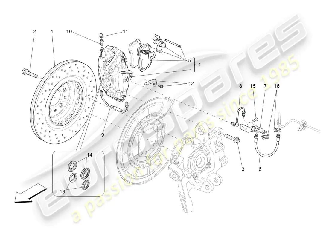 maserati ghibli (2014) braking devices on rear wheels diagrama de piezas
