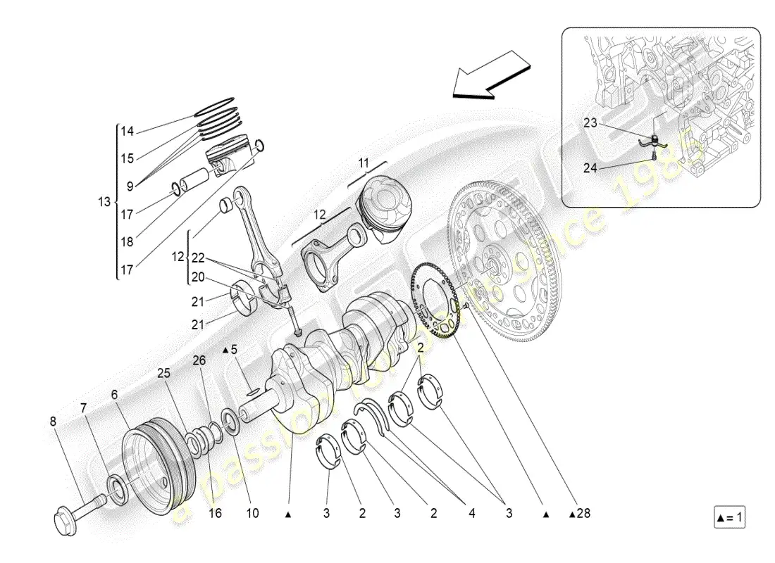 maserati ghibli (2019) mecanismo de manivela diagrama de piezas