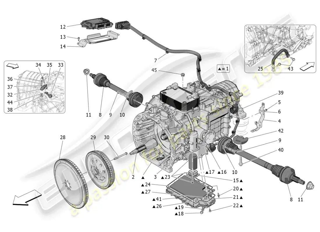 maserati mc20 (2022) carcasas de caja de cambios diagrama de piezas