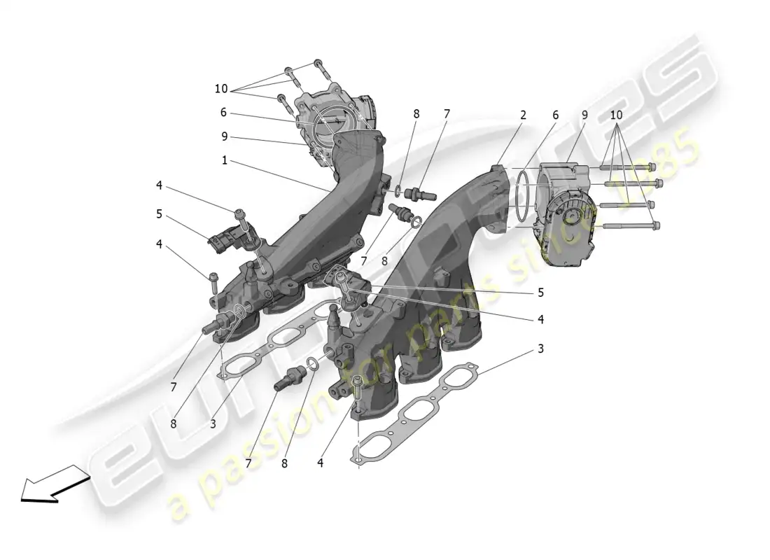 maserati mc20 (2023) intake manifold and throttle body diagrama de piezas