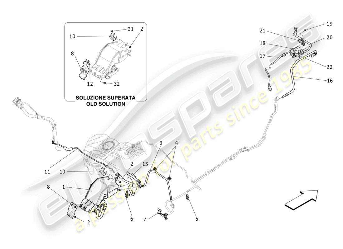 maserati ghibli fragment (2022) diagrama de piezas del sistema de recirculación de vapores de combustible