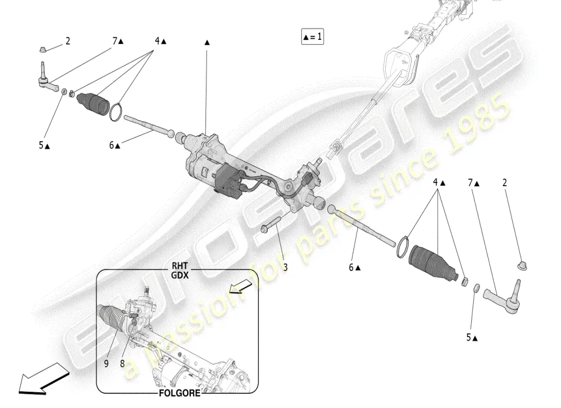 maserati grecale modena (2023) unidad completa de cremallera de dirección diagrama de piezas