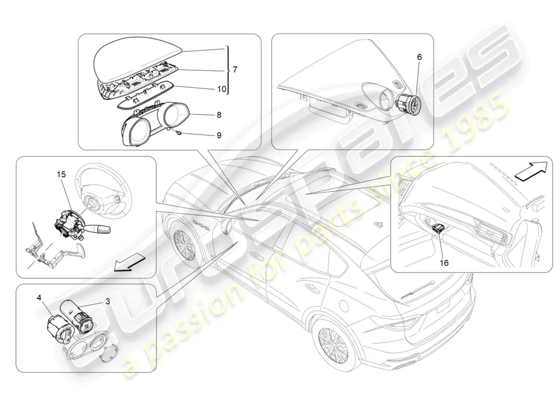 maserati levante (2018) dispositivos del tablero diagrama de piezas
