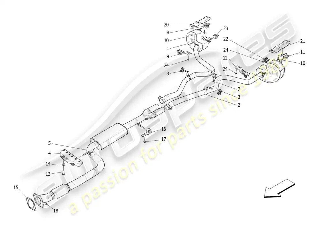 maserati levante gt (2022) silenciadores diagrama de piezas
