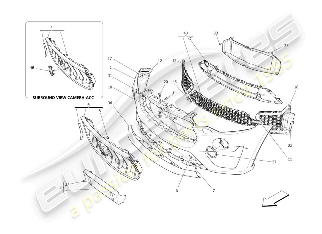 maserati levante modena (2022) parachoques delantero diagrama de piezas