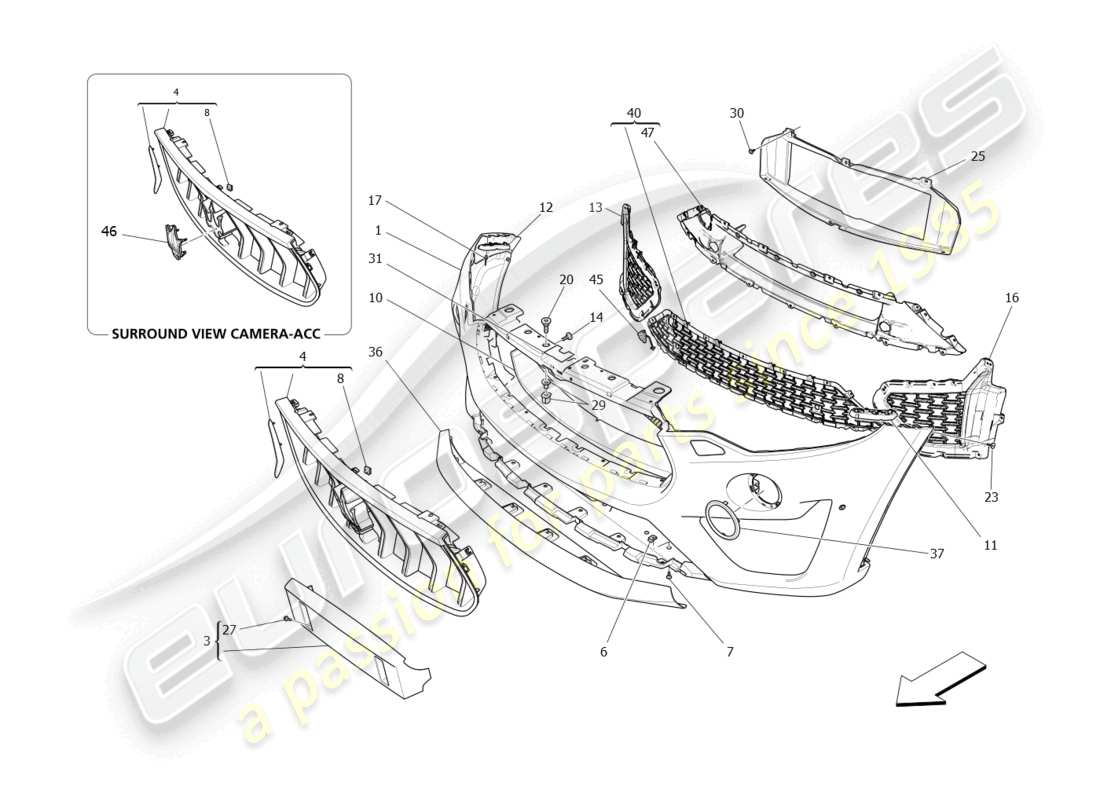 maserati levante tributo (2021) diagrama de piezas del parachoques delantero