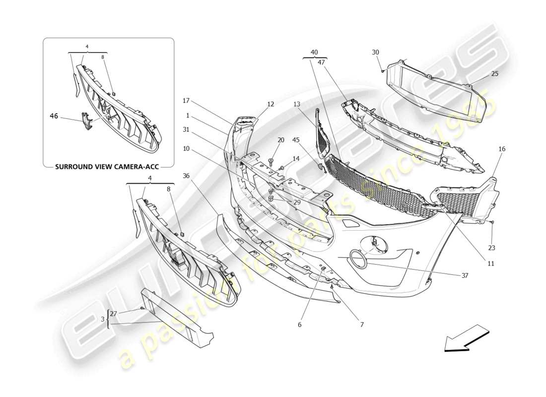 maserati levante modena s (2022) diagrama de piezas del parachoques delantero