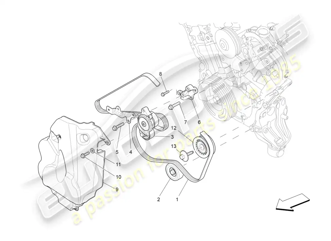 maserati ghibli (2018) correas de dispositivos auxiliares diagrama de piezas