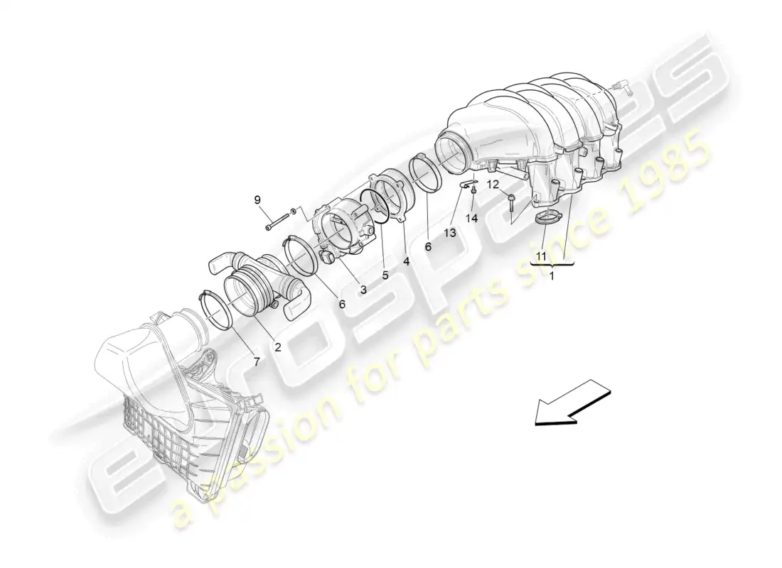 maserati grancabrio mc (2013) intake manifold and throttle body diagrama de piezas