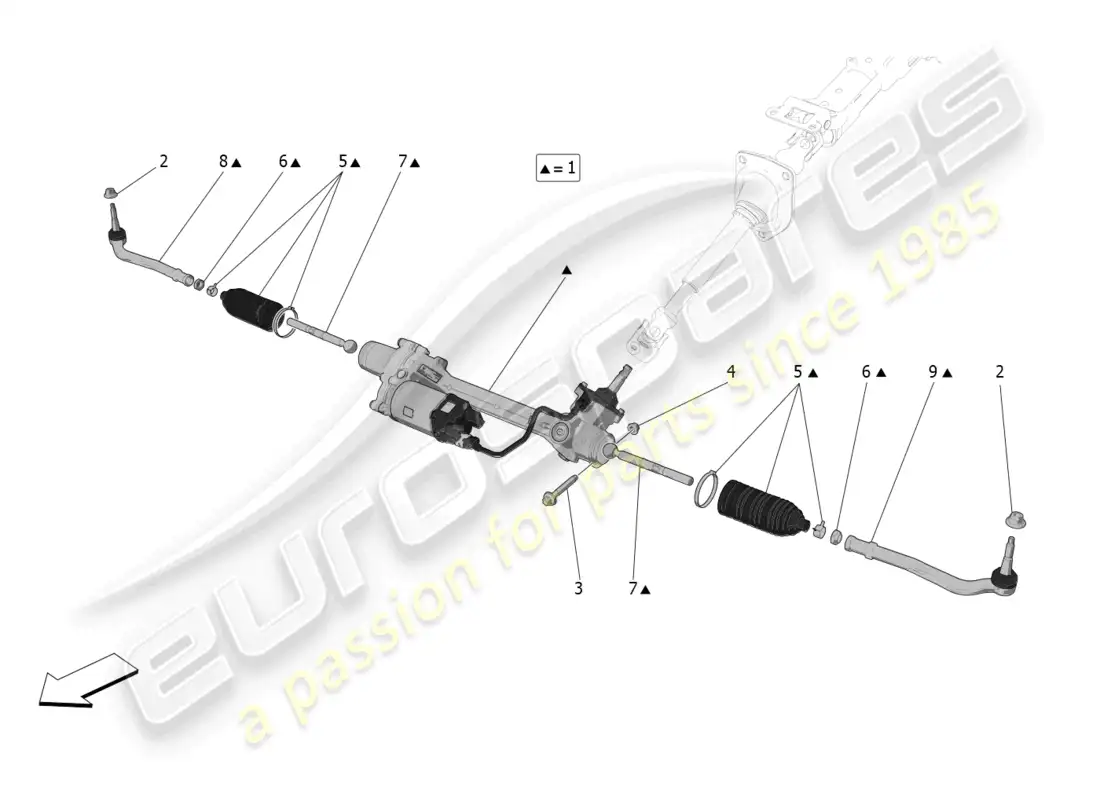 maserati mc20 (2023) unidad completa de cremallera de dirección diagrama de piezas