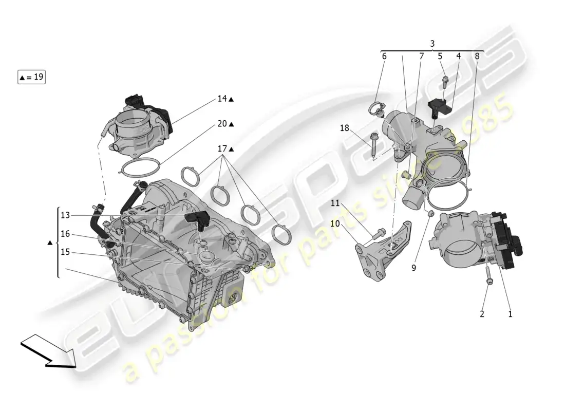 maserati grecale gt (2023) intake manifold and throttle body diagrama de piezas
