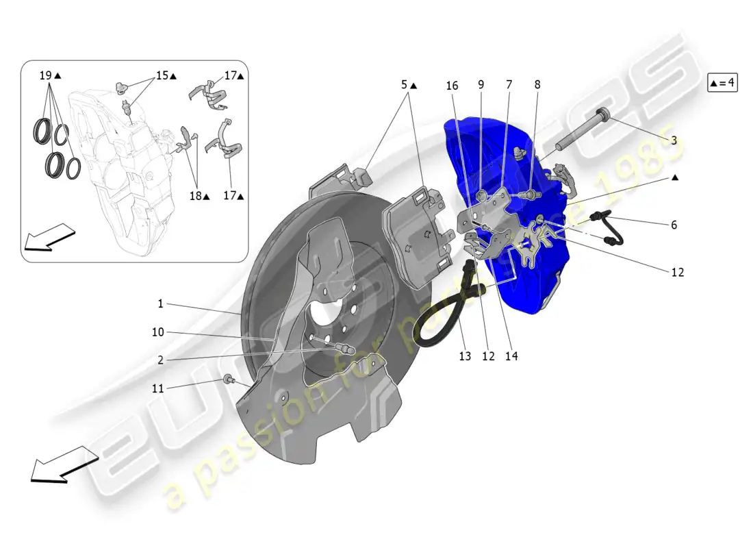 maserati grecale gt (2023) dispositivos de frenado en las ruedas delanteras diagrama de piezas