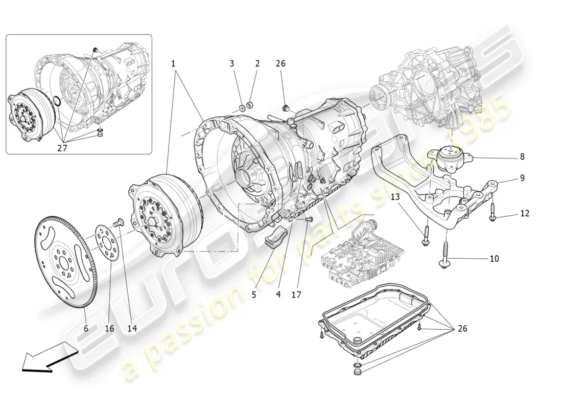 maserati levante (2018) carcasas de caja de cambios diagrama de piezas