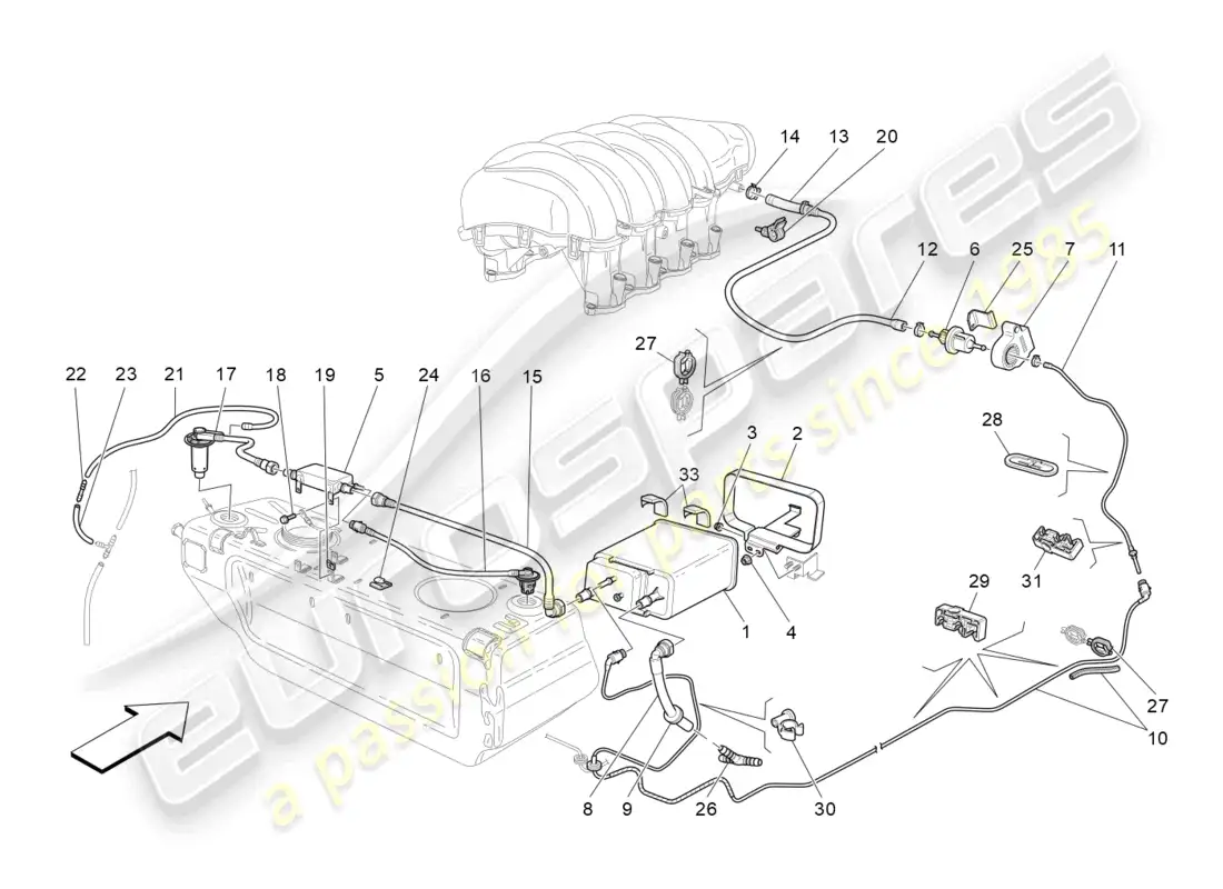 maserati granturismo mc stradale (2013) fuel vapour recirculation system diagrama de piezas