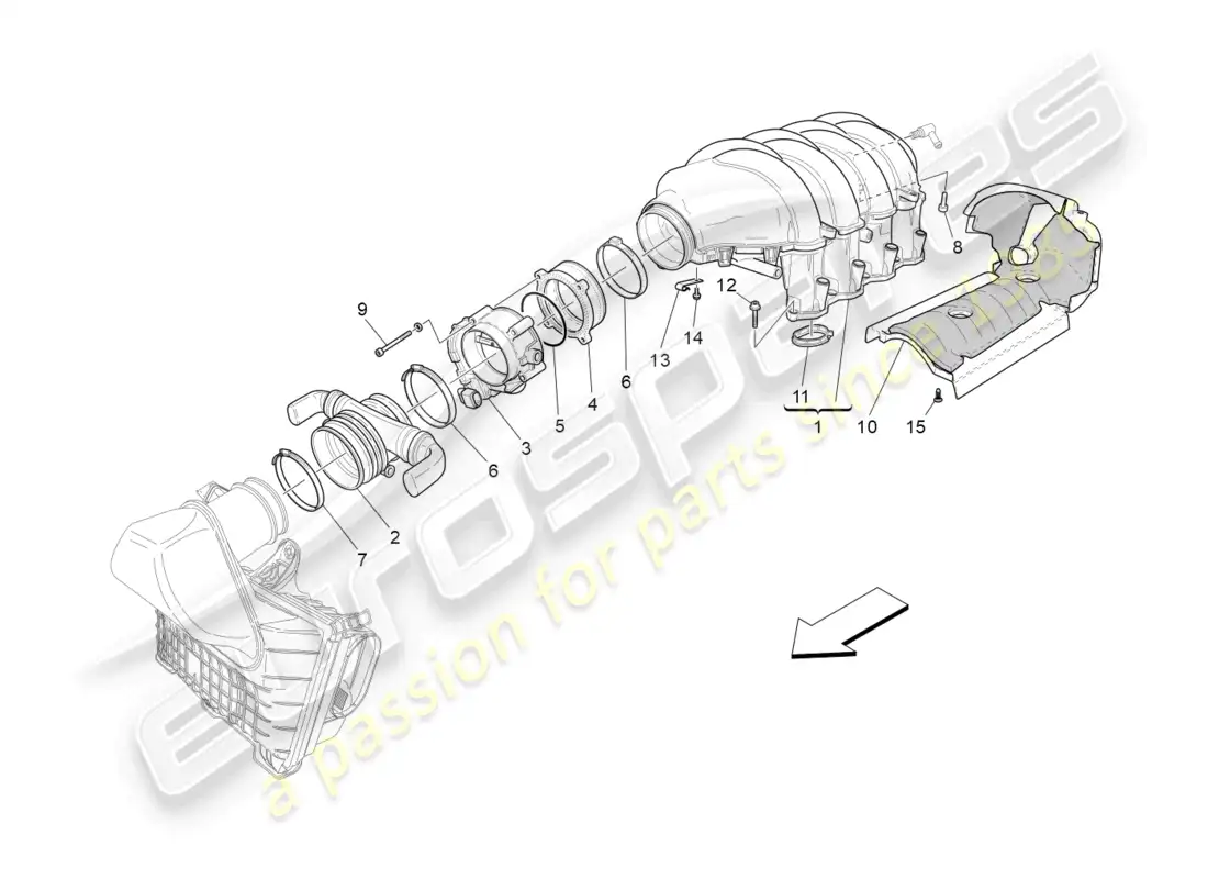maserati granturismo mc stradale (2011) intake manifold and throttle body diagrama de piezas