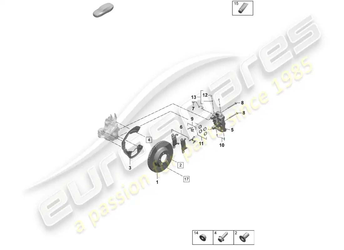 porsche 2026 (taycan 9j1-2) freno de disco 18 eje trasero rojo diagrama de piezas