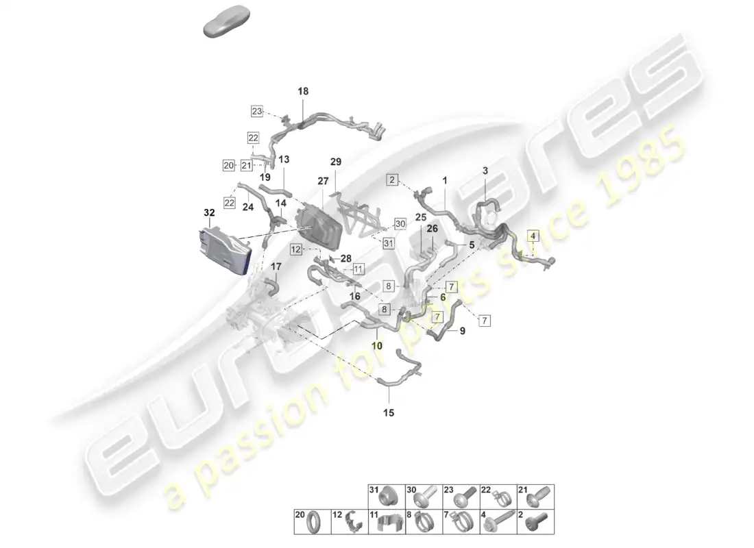 porsche 2023 (taycan 9j1-1) tubo de refrigerante manguera de calefacción calentador d >>- mj 2020 diagrama de piezas