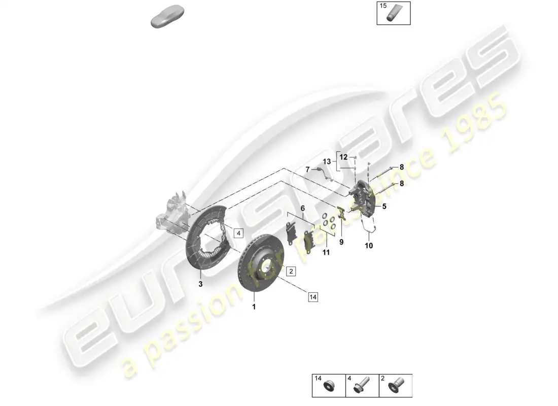 porsche 2026 (taycan 9j1-2) freno de disco 19 eje trasero neodimio diagrama de piezas