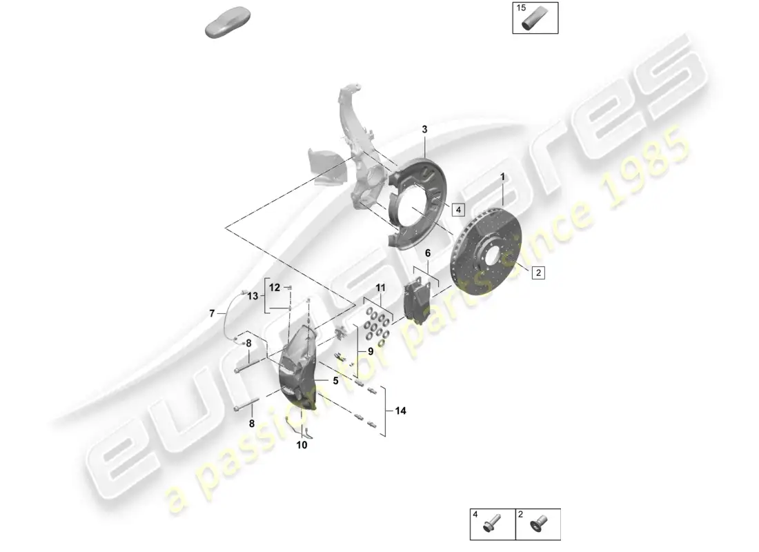 porsche 2026 (taycan 9j1-2) freno de disco 19 eje delantero neodimio diagrama de piezas
