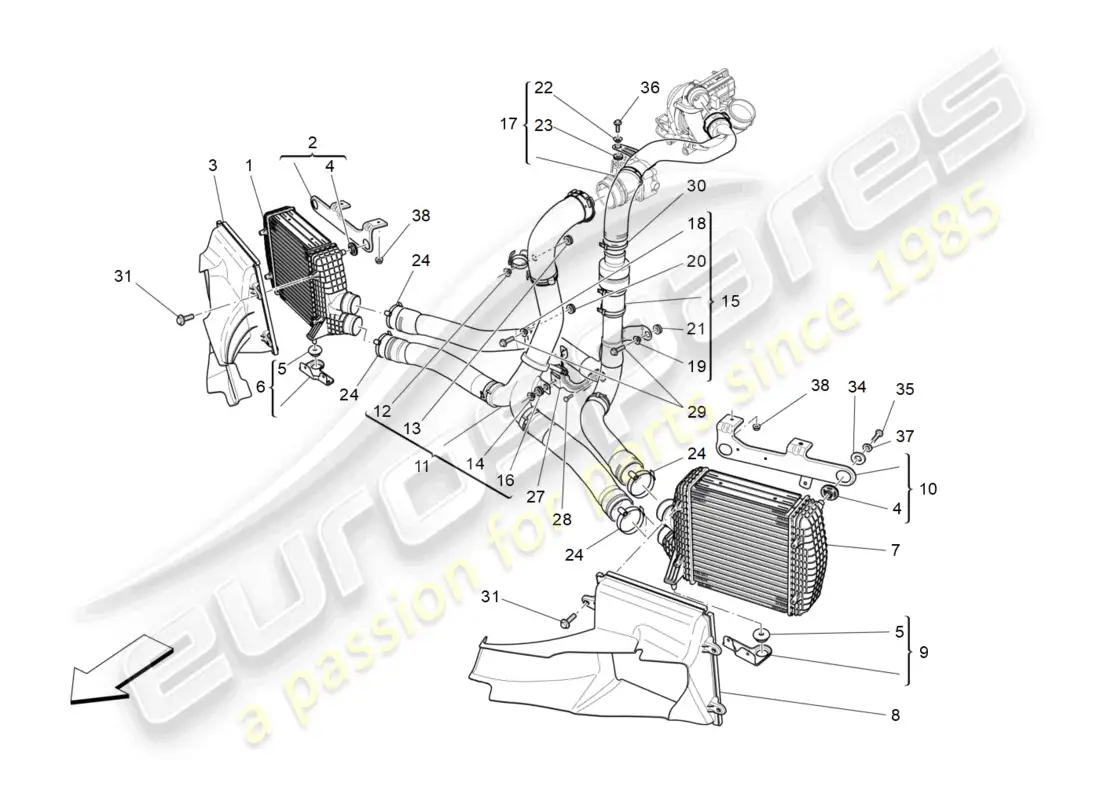 maserati levante (2019) sistema de enfriador diagrama de piezas