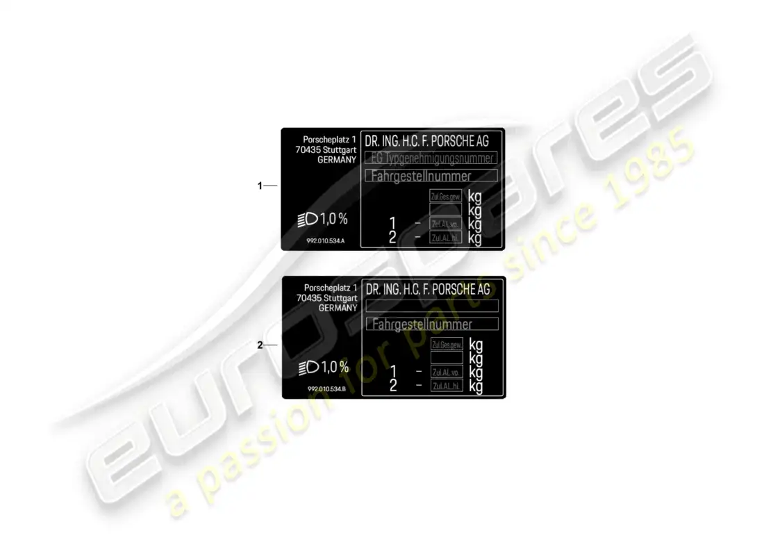 porsche 2022 (992-1 gt3/rs/st) etiqueta de datos d - mj 2022>> diagrama de piezas