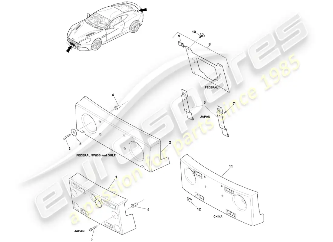 aston martin vanquish (2013) zócalos de matrícula diagrama de piezas