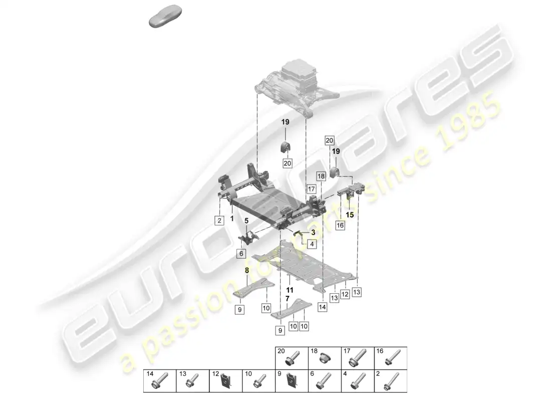 porsche 2026 (taycan 9j1-2) marco de soporte del travesaño diagrama de piezas