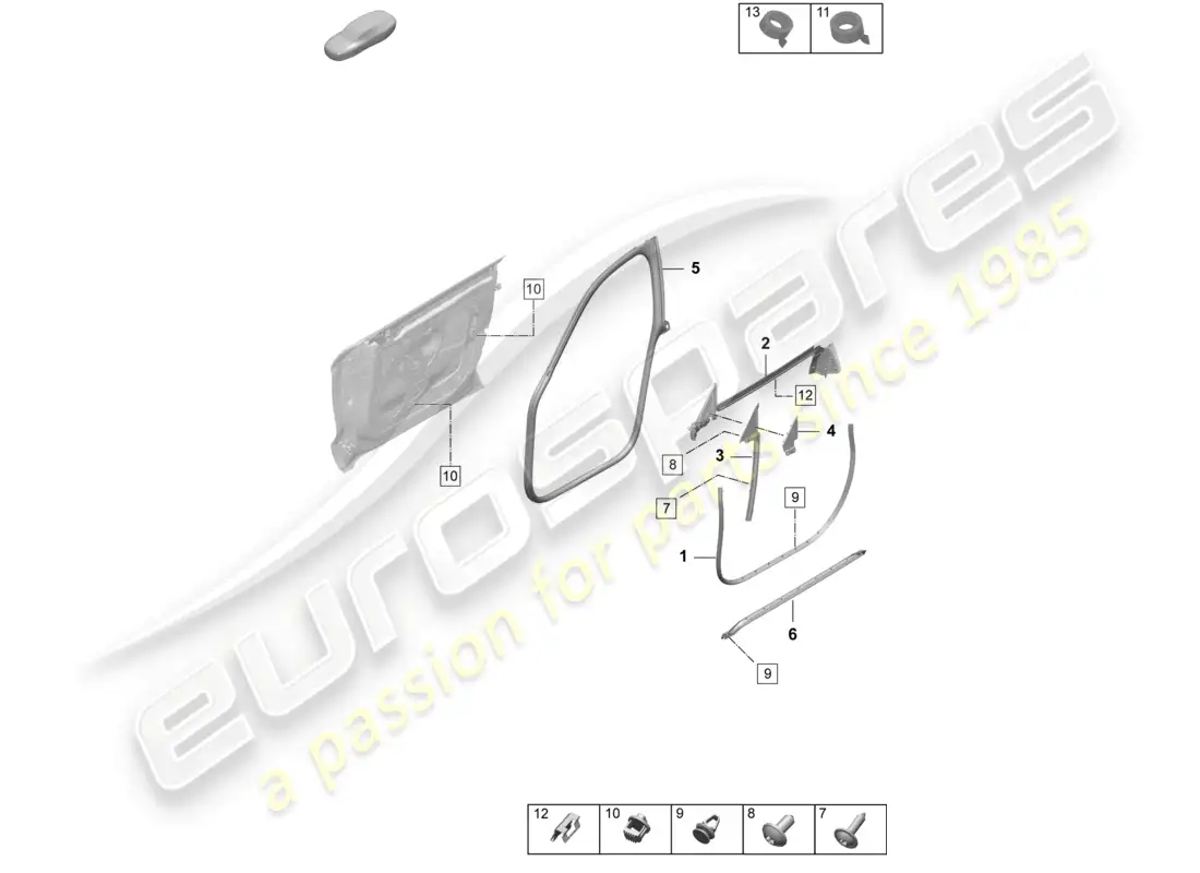porsche 2025 (taycan 9j1-2) junta de puerta delantera accesorios diagrama de piezas