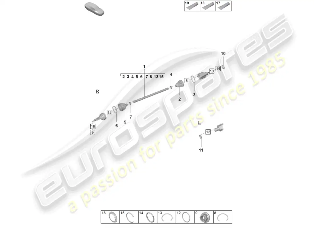 porsche 2020 (taycan 9j1-1) diagrama de piezas del eje delantero del eje de transmisión