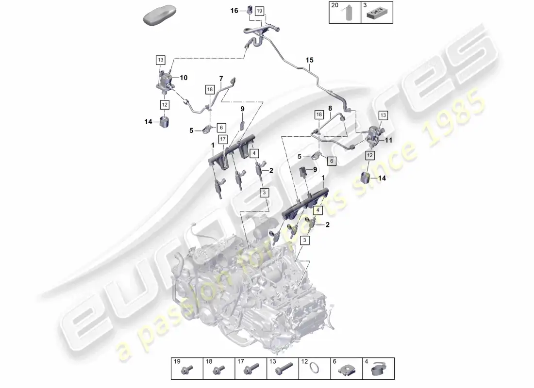 porsche 2022 (992-1 gt3/rs/st) diagrama de piezas del inyector de alta presión de la bomba de alta presión del sistema de inyección