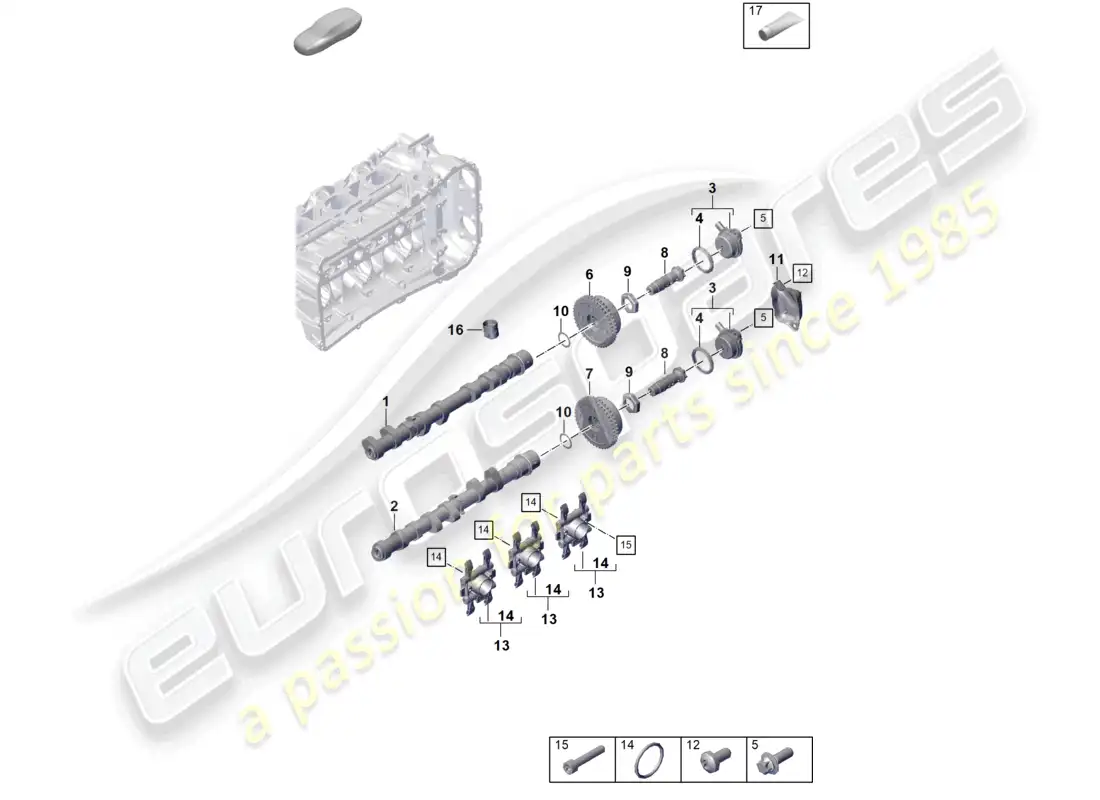 porsche 2022 (992-1 gt3/rs/st) diagrama de piezas de la unidad de ajuste del árbol de levas