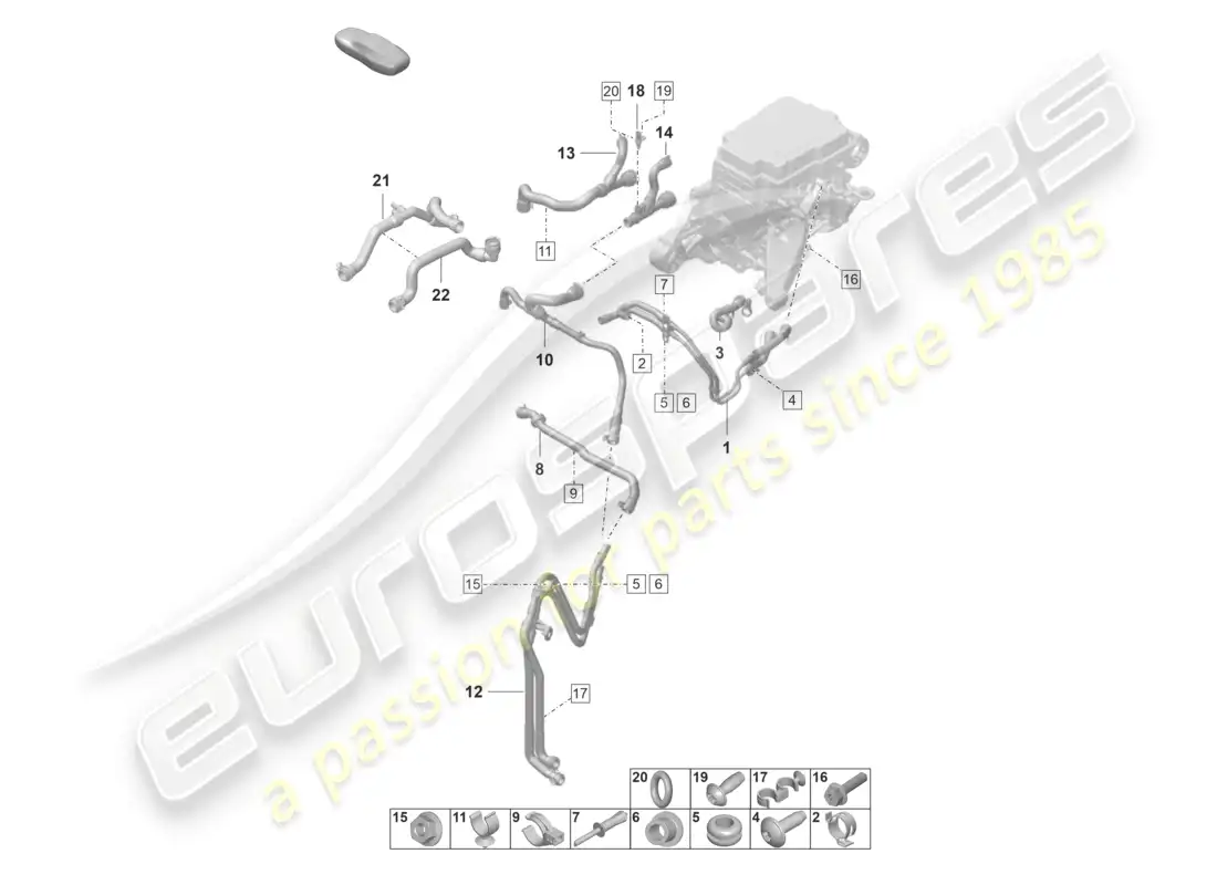 porsche 2022 (taycan 9j1-1) refrigeración del eje delantero diagrama de piezas