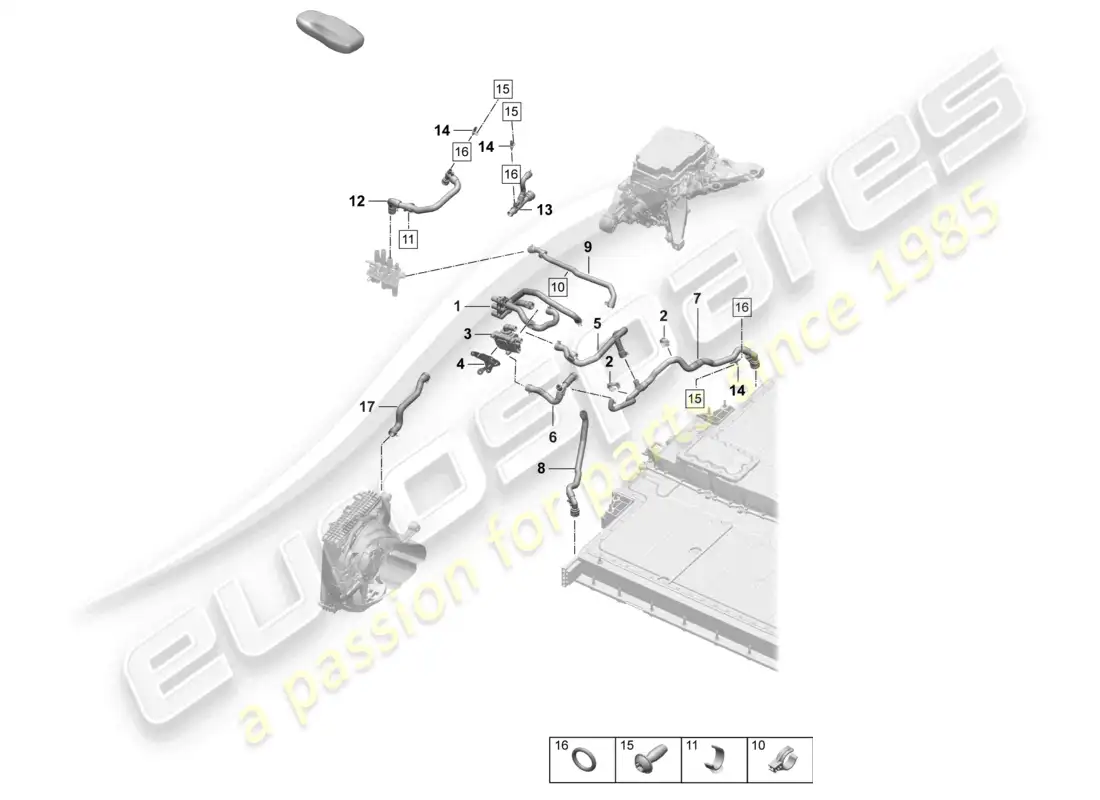 porsche 2026 (taycan 9j1-2) refrigeración del motor eje delantero batería de alto voltaje diagrama de piezas