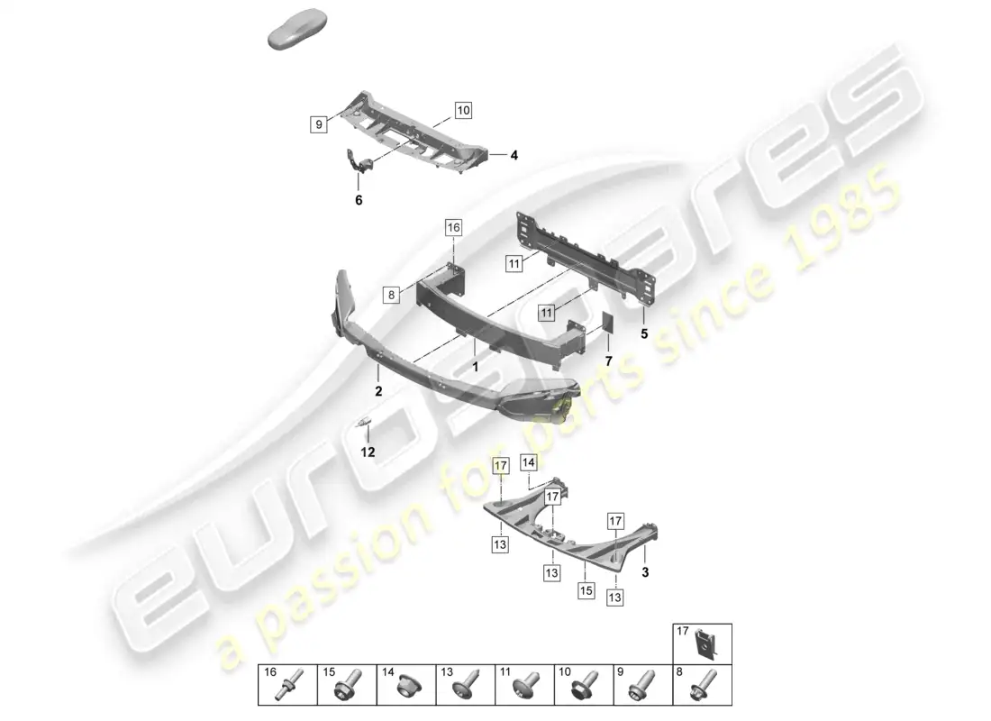 porsche 2025 (taycan 9j1-2) porta parachoques delantero refuerzo anticolisión taycan cross turismo diagrama de piezas