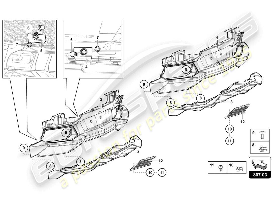 lamborghini 2016 (lp700-4 coupe) parachoques completo diagrama de pieza
