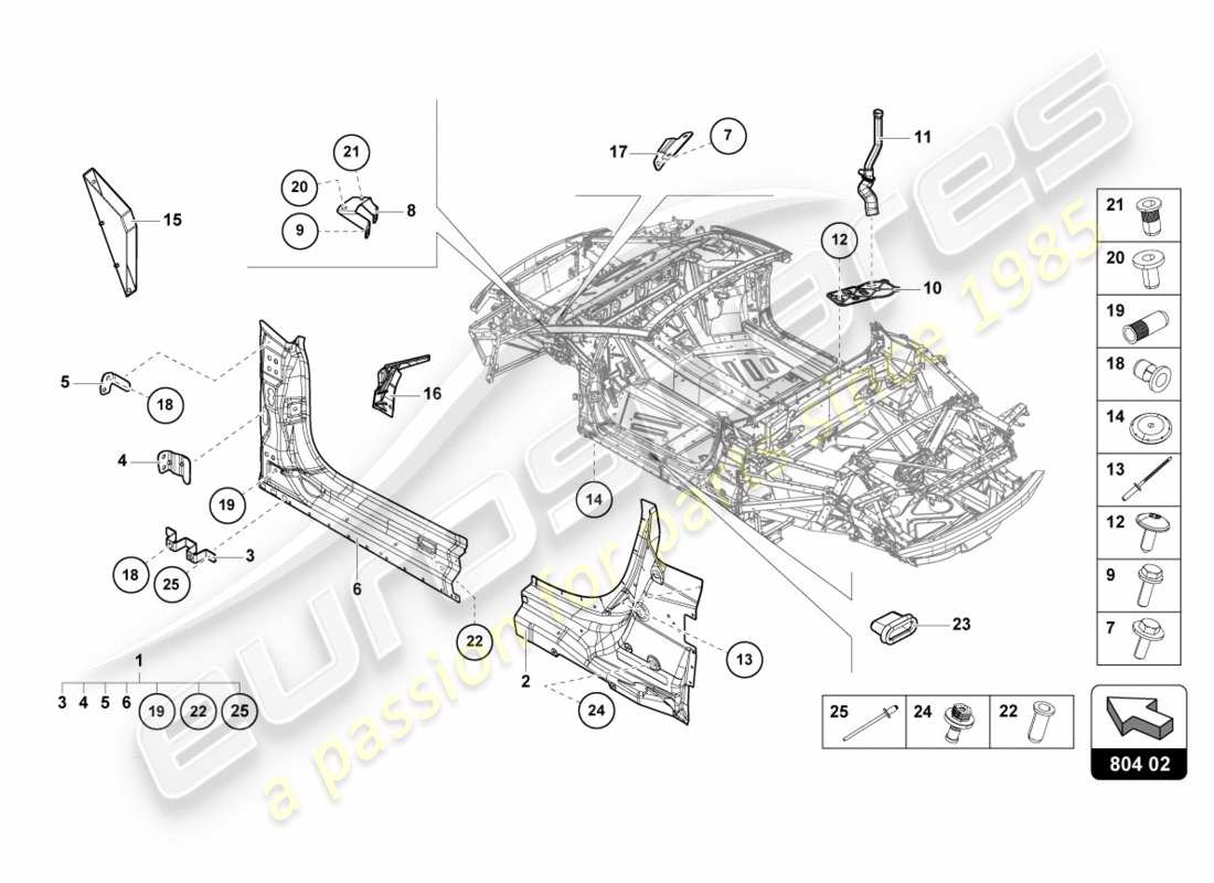 lamborghini 2018 (performante spyder) diagrama de piezas de refuerzo