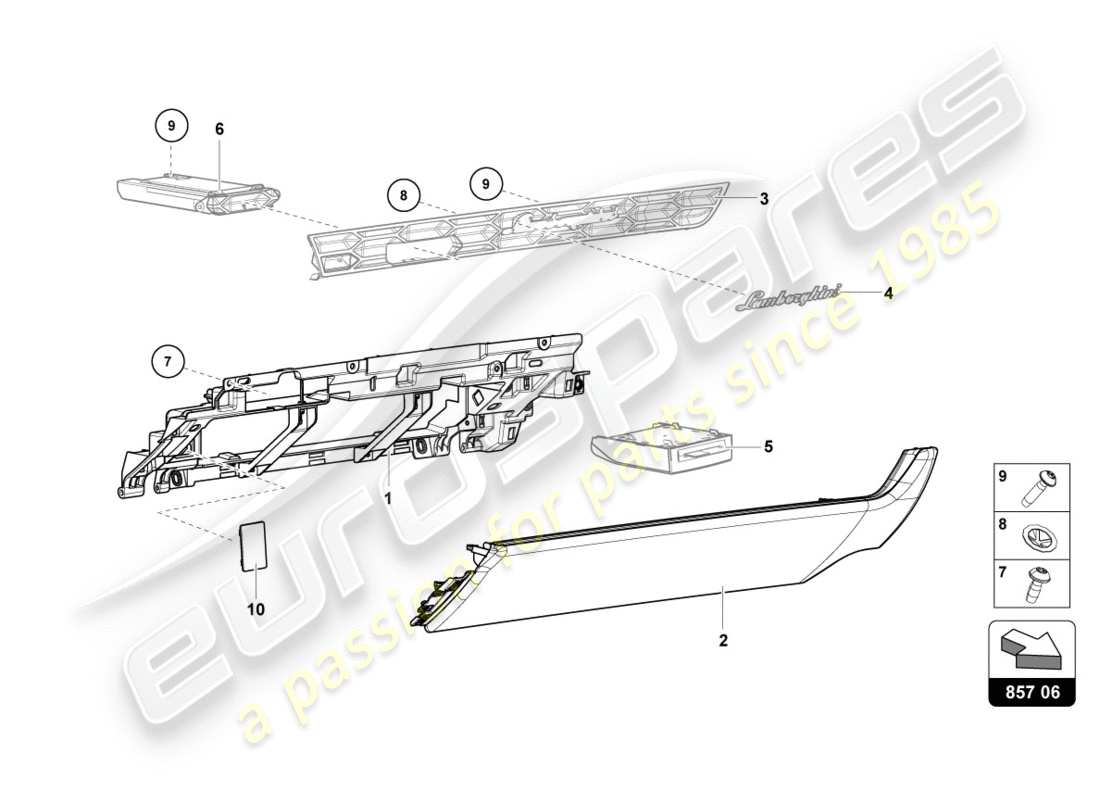 lamborghini 2019 (performante coupe) diagrama de piezas de la guantera