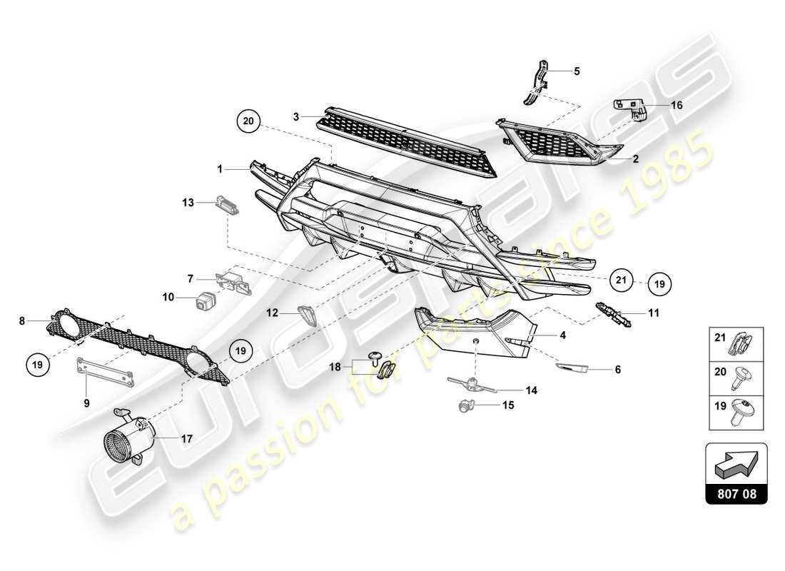 lamborghini 2019 (performante coupe) parachoques trasero completo diagrama de pieza