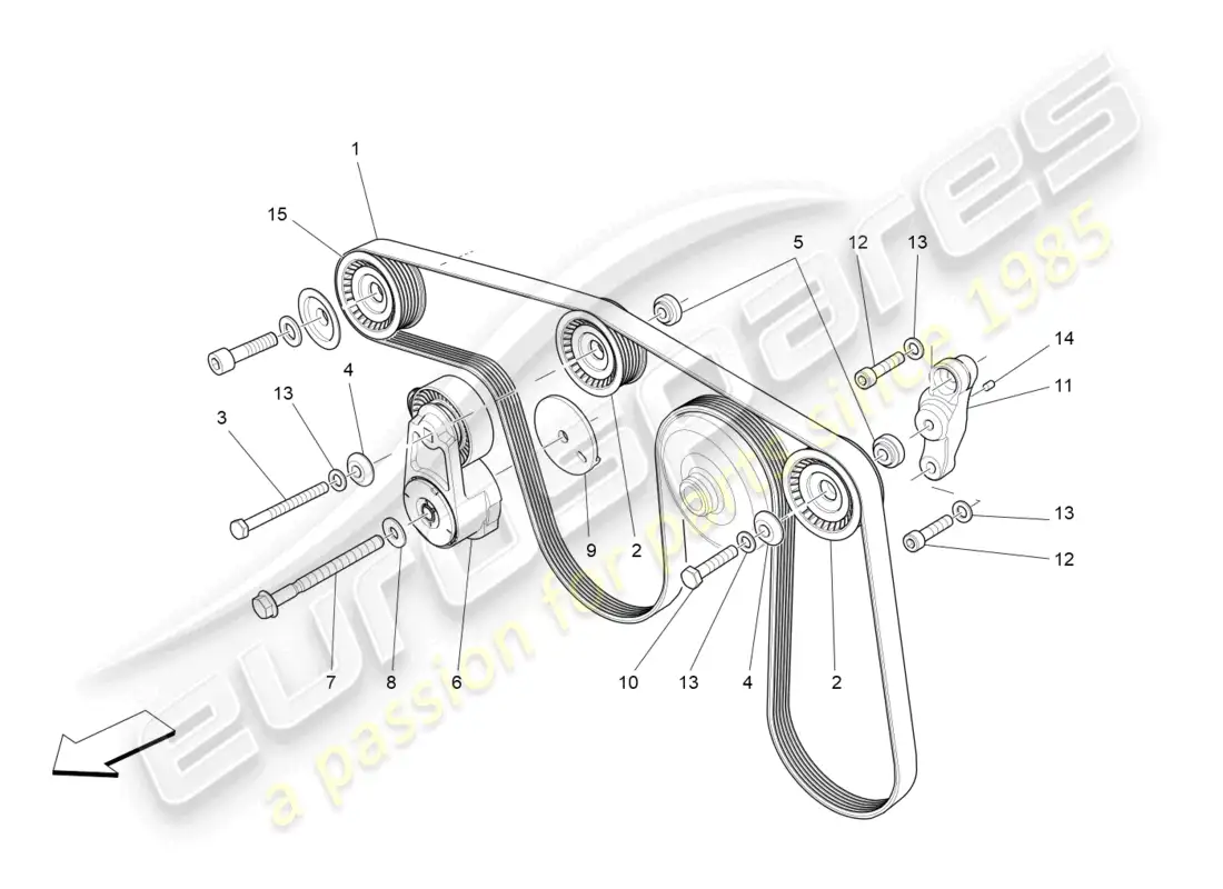 maserati levante modena (2022) correas de dispositivos auxiliares diagrama de piezas